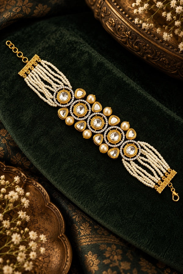 White Pearls with Zirconia & Kundan Bracelet