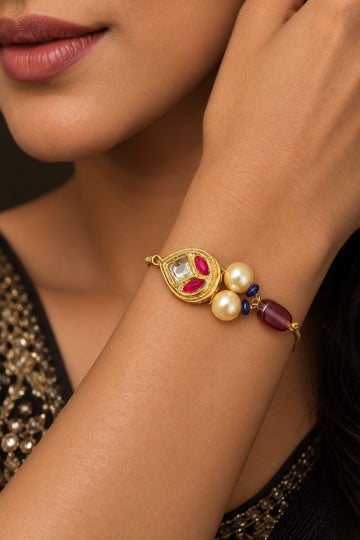 Viola Pink With Pearls Amethyst Chain Bracelet