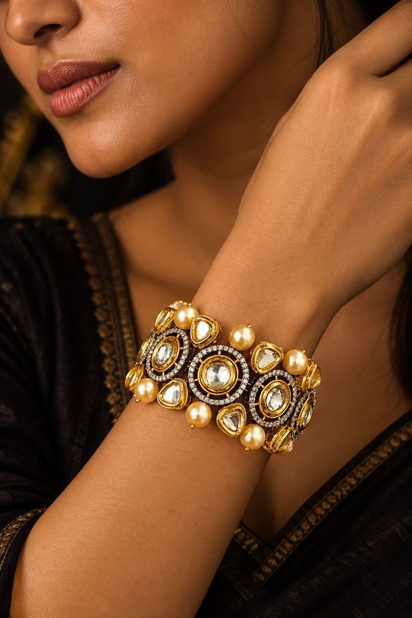White Pearls with Zirconia & Kundan Bracelet