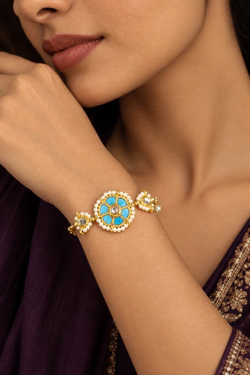 Feroza & White Flower Biya Bracelet