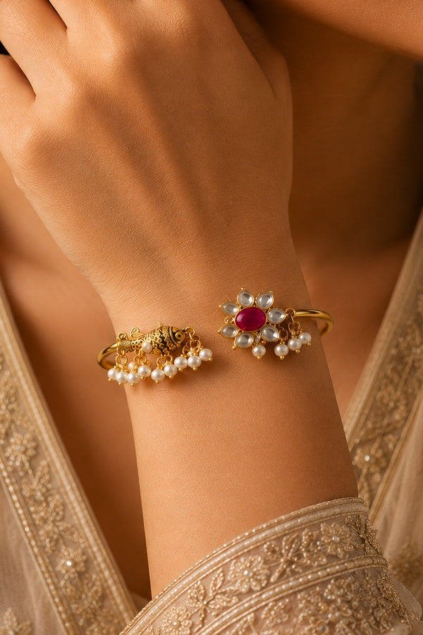 Red Kundan Adjustable Bangle Bracelet