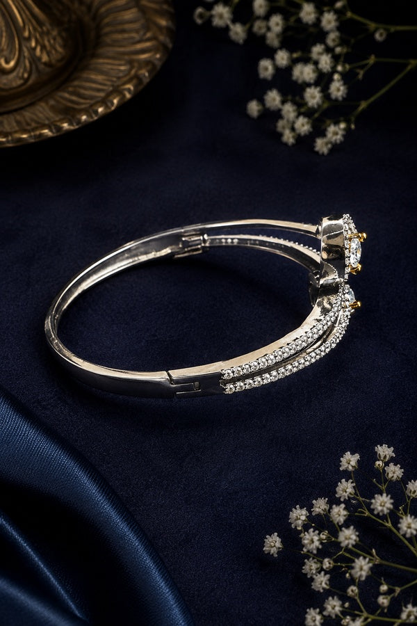 Silver Zirconia Adjustable Bangle Dual Finish Bracelet