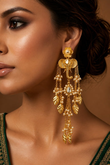 Ethnic Gold Finish Kundan Dangler Earrings