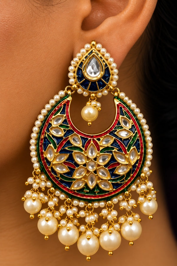 Multi Coloured Meenakari with Pearl Dangler Earrings