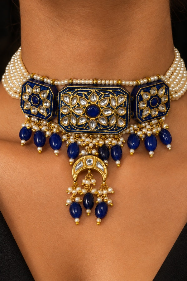 Blue Meenakari Choker Necklace