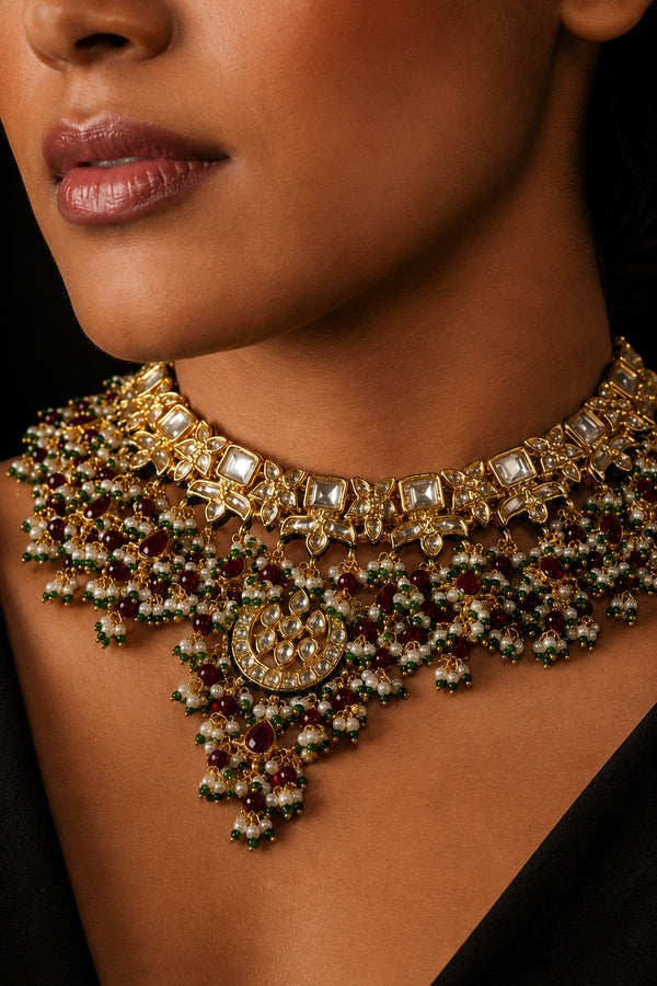 Kundan Elegance Red & Green Choker