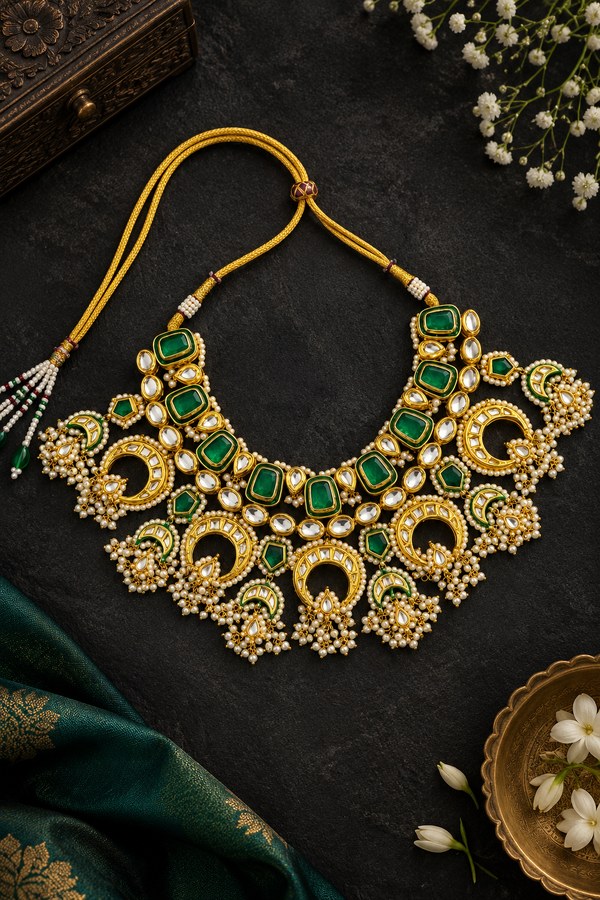 Green Kundan Choker With Pearls Necklace