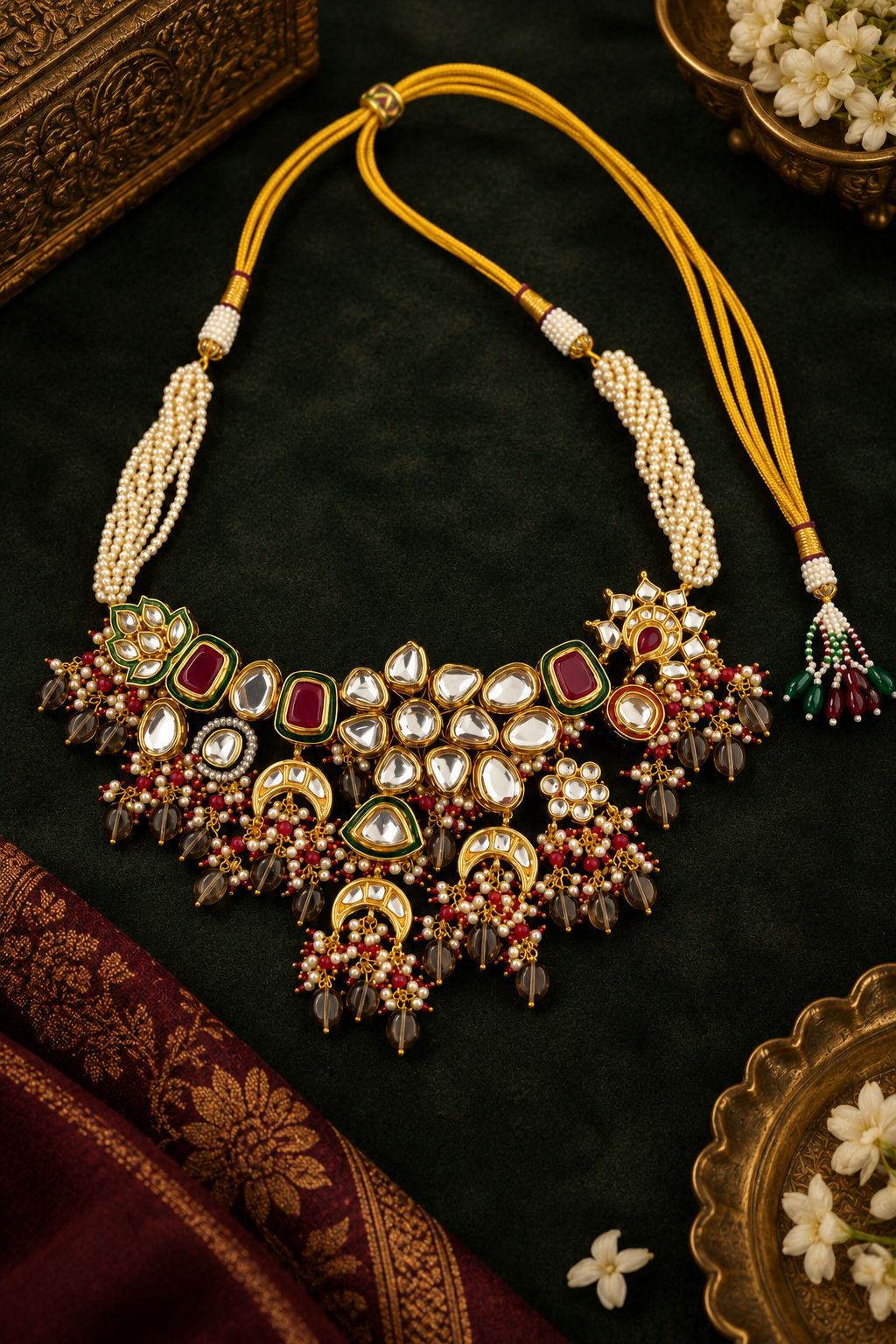 Smoked Drops with Pink Kundan & Pearls Choker Necklace
