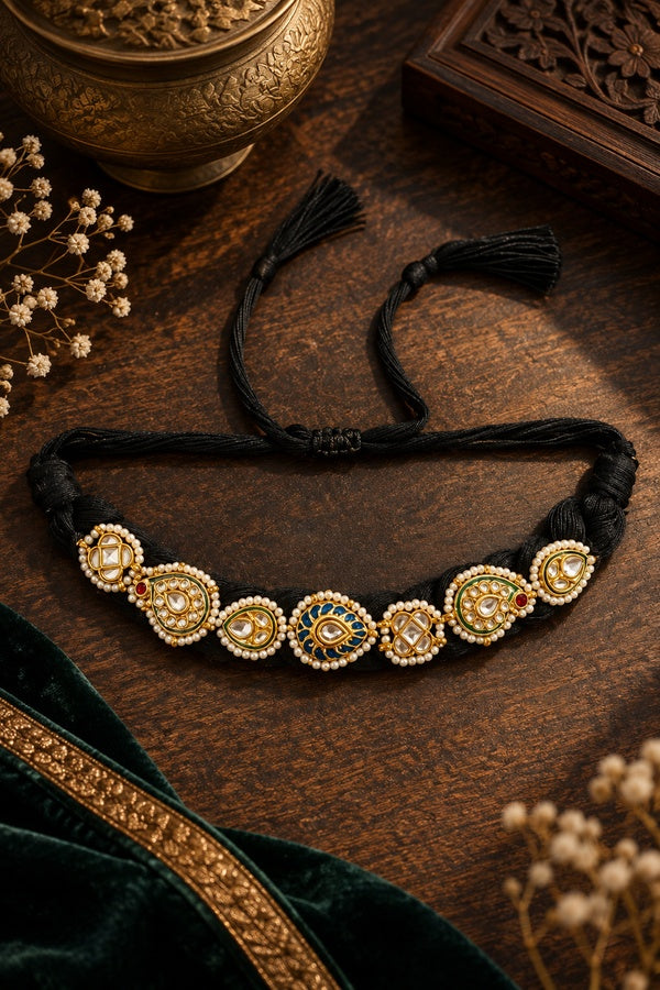 Green Blue Meena Kundan Paisley Choker Necklace