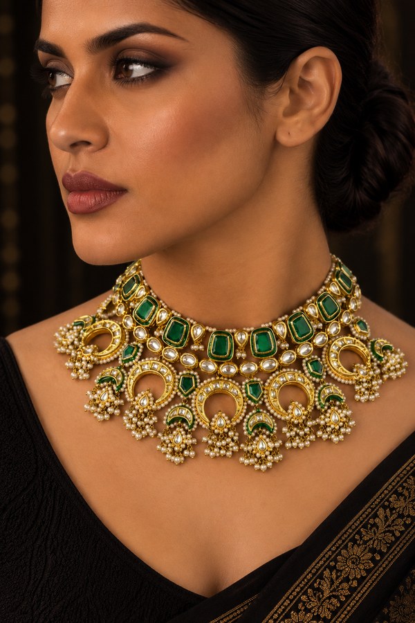 Green Kundan Choker With Pearls Necklace