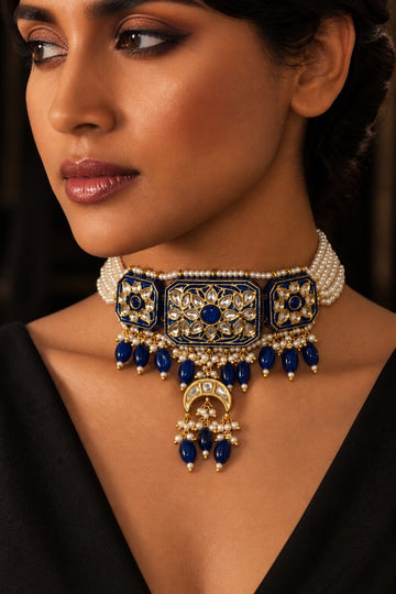 Blue Meenakari Choker Necklace