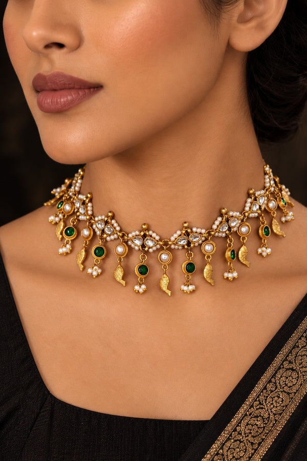 Kundan Fish Motif Dainty Choker Necklace