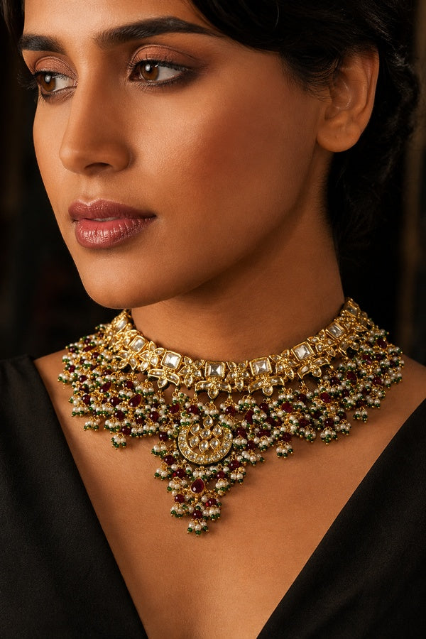 Kundan Elegance Red & Green Choker