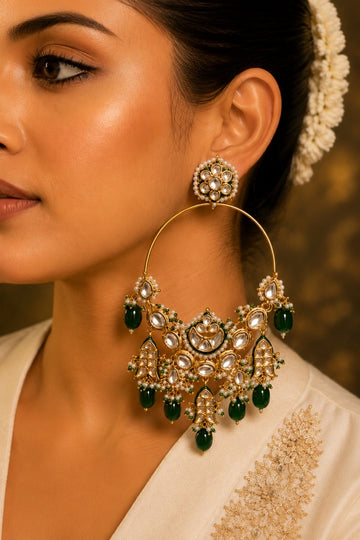 See Green Kundan Chandbali Earrings
