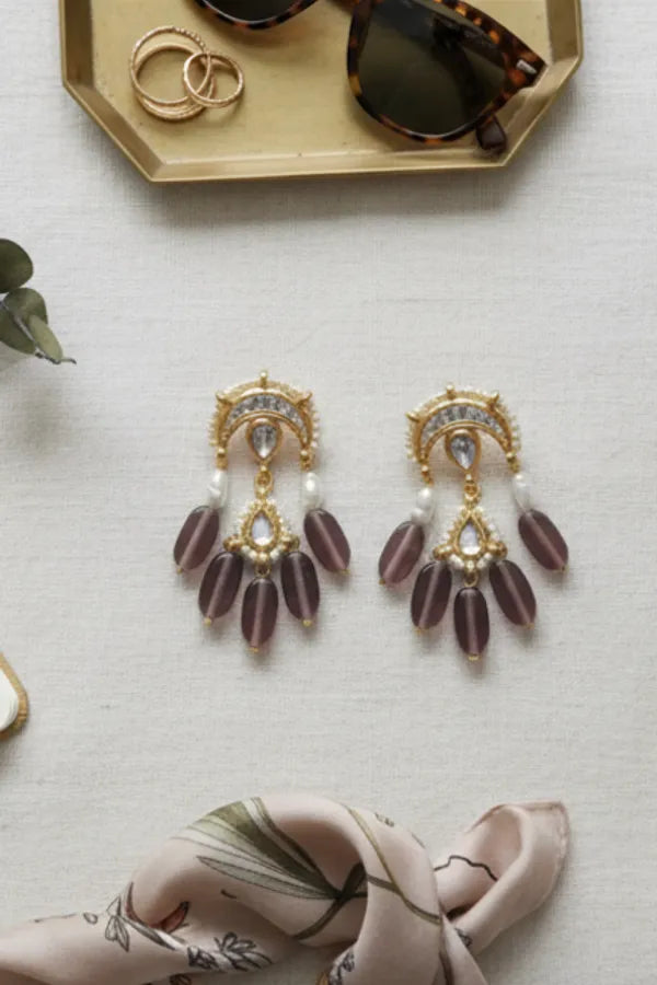 Chand Amethyst Pearl Kundan Dangler Earrings