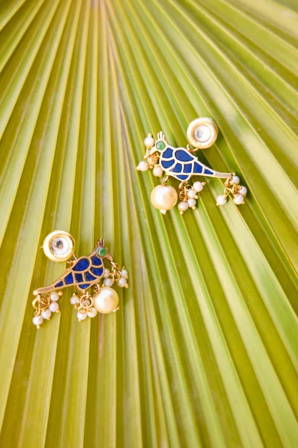 Green & Blue Kundan Ethnic Earrings