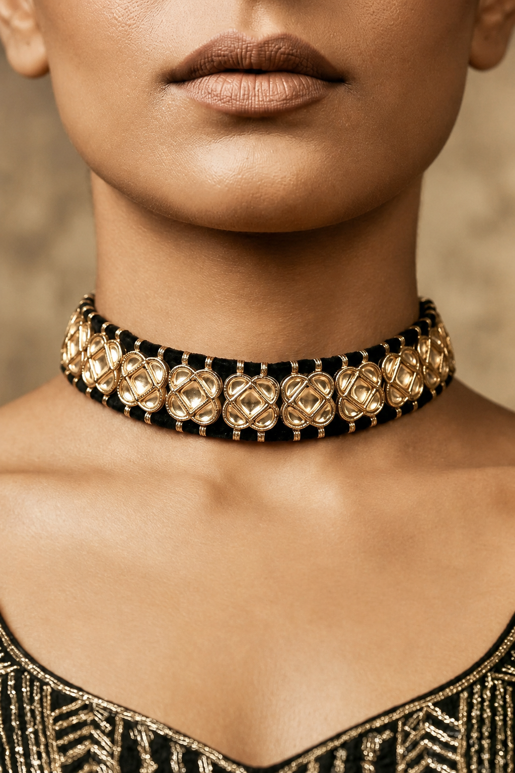 Black Thread White Kundan Choker