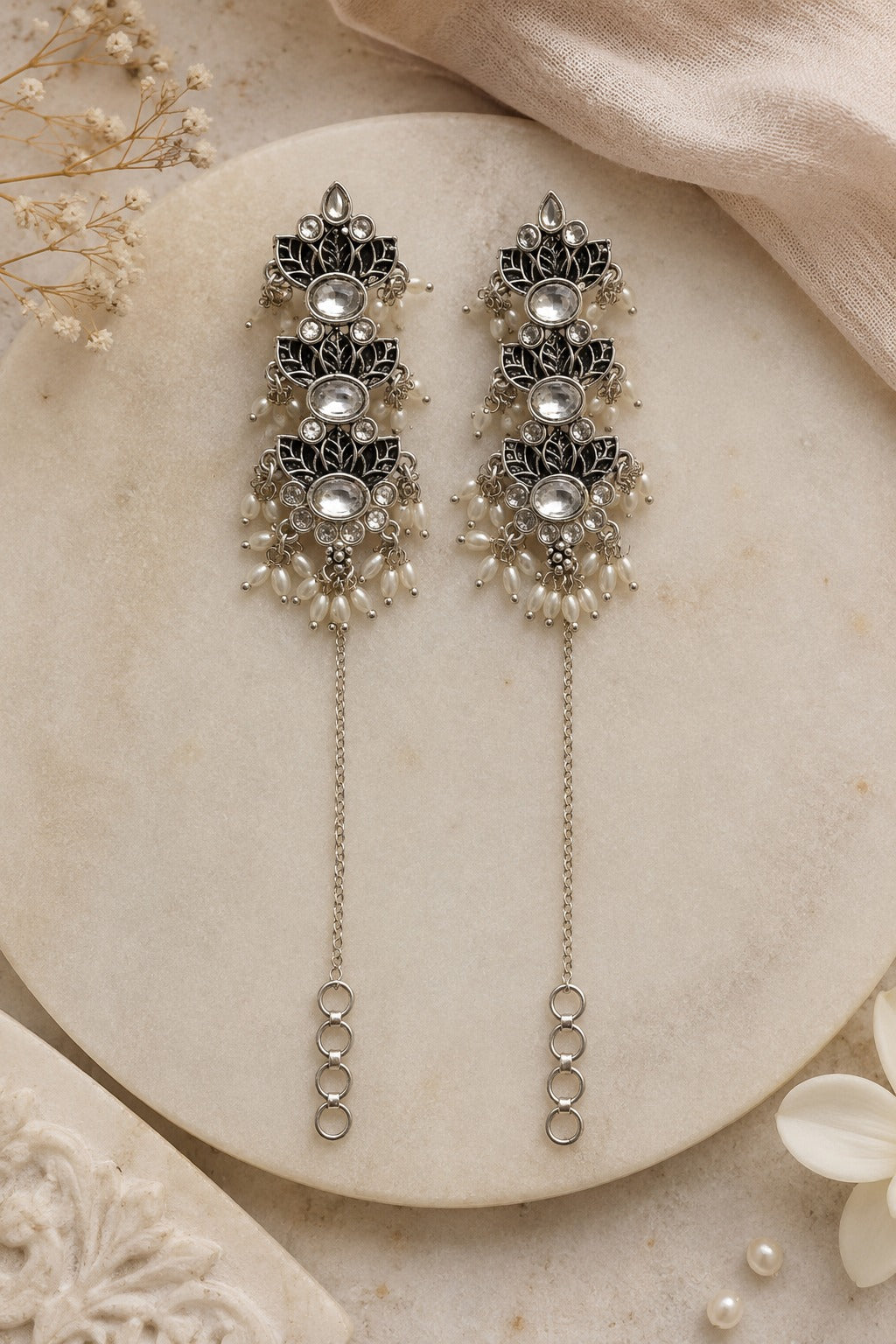 Dual Finish Zirconia Pearl Earcuffs