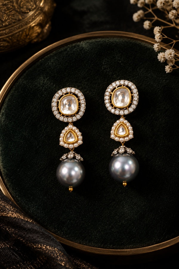 Zirconia Grey Pearl Earings