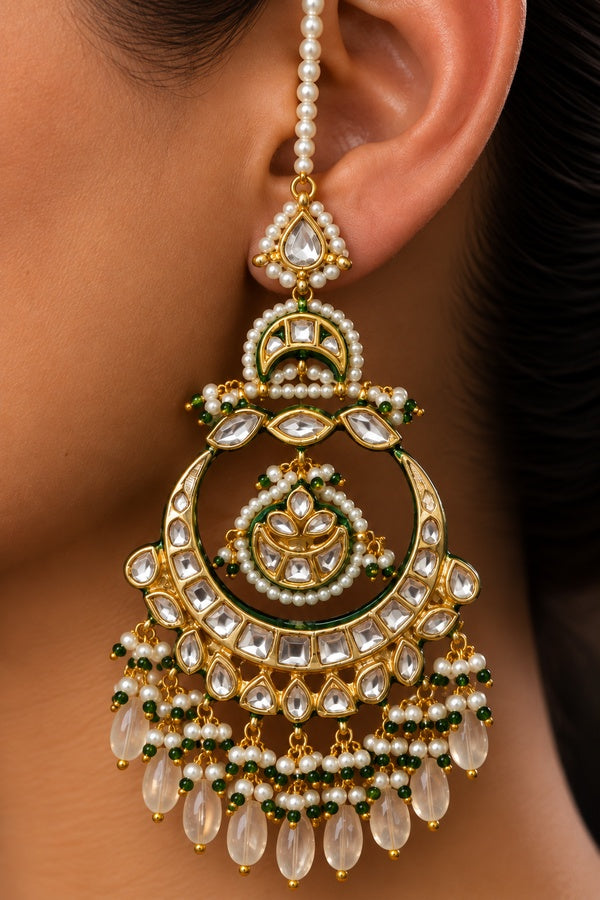Pearls Kundan Yellow Citrine Chandmilan Chandbalis