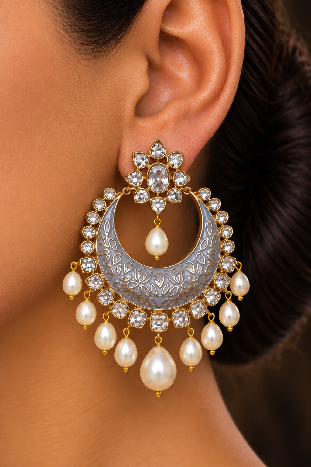 Pale Blue Meenakari And Pearls Earrings