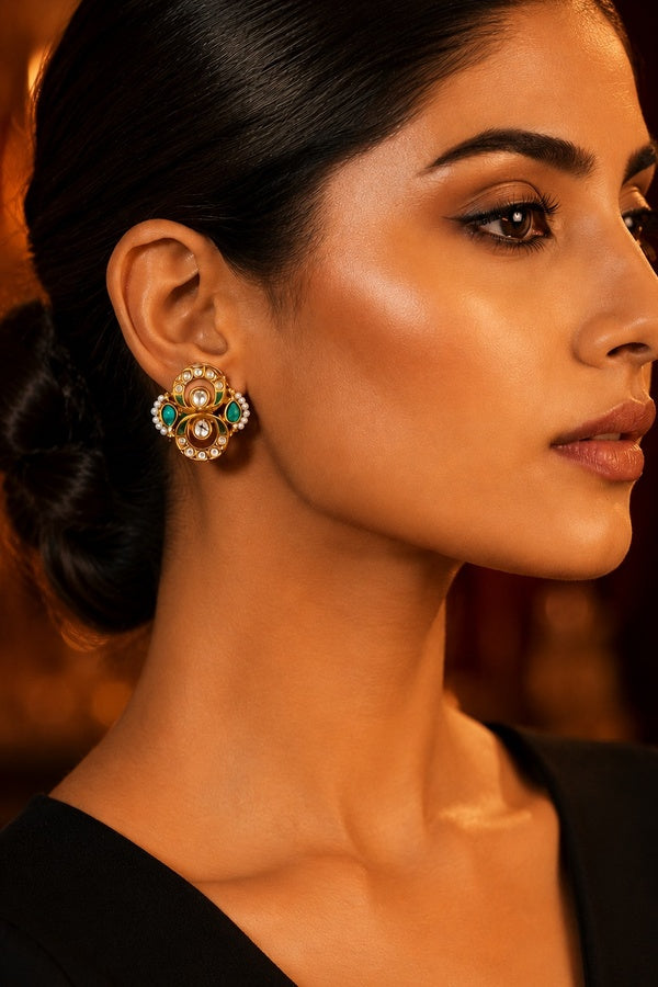 Feroza Kundan Chand Earrings
