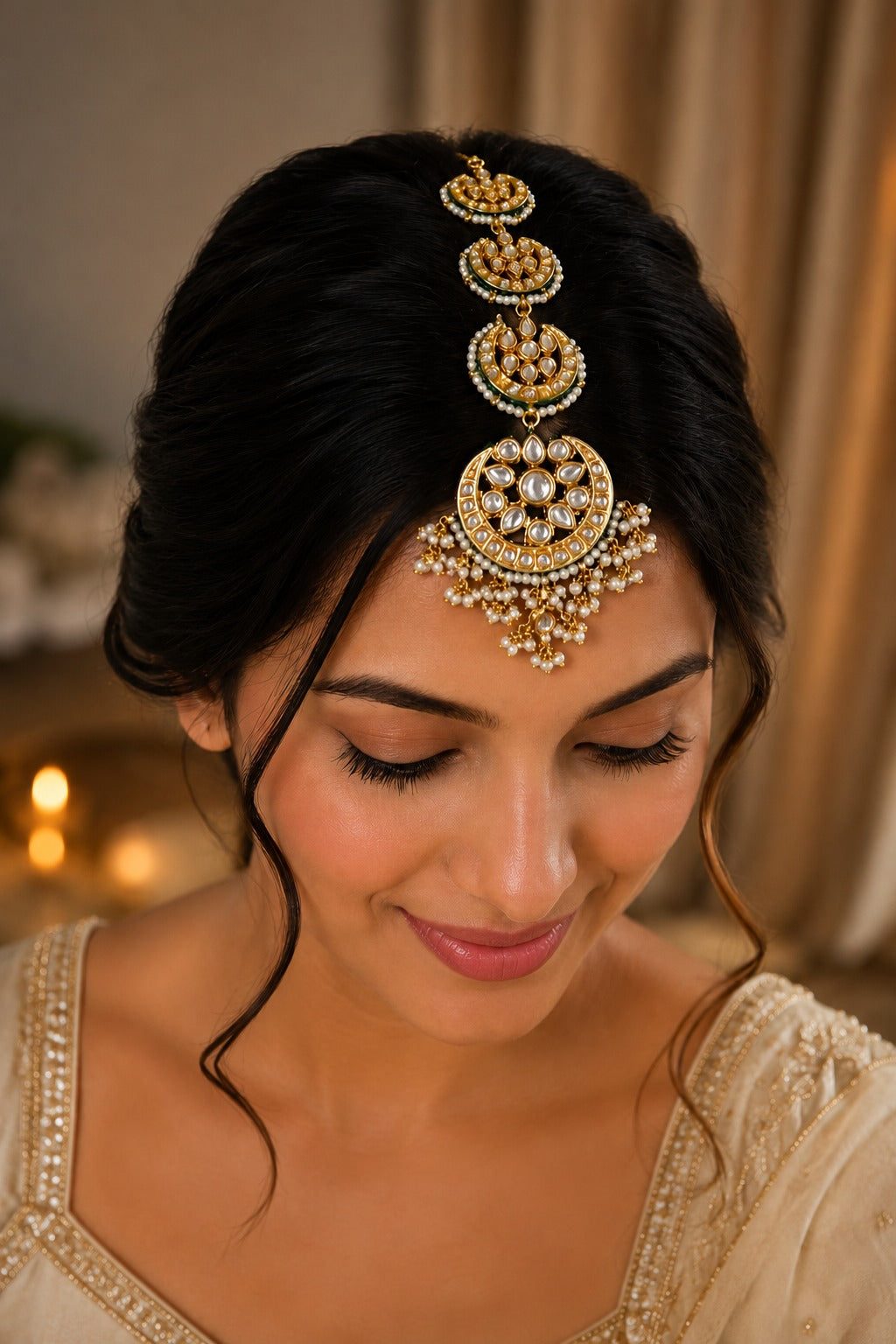 Chandrika Pearl Kundan Maang Tikka