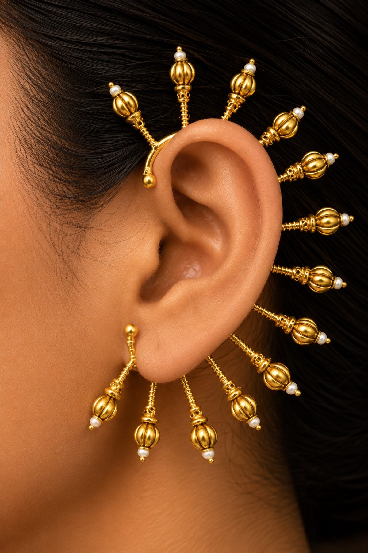 Golden Gold Bead Earcuffs
