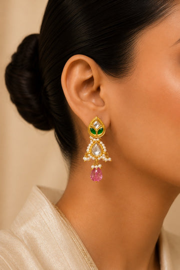 Green Petal with Tourmaline Drop Earrings