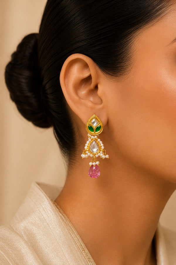 Green Petal with Tourmaline Drop Earrings