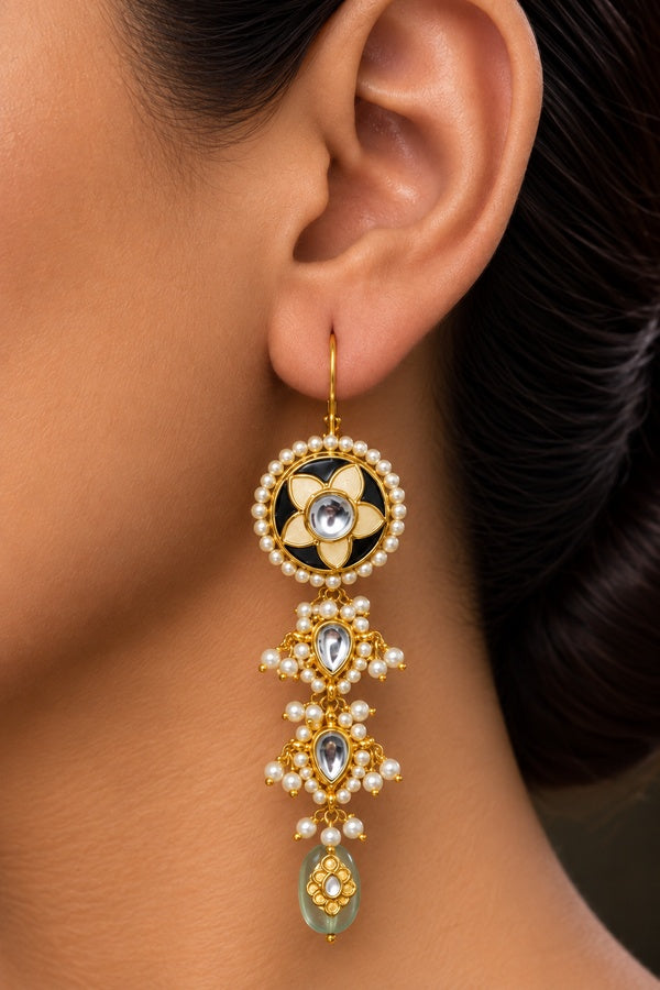 Black Meena Kundan Biya Barium Danglers