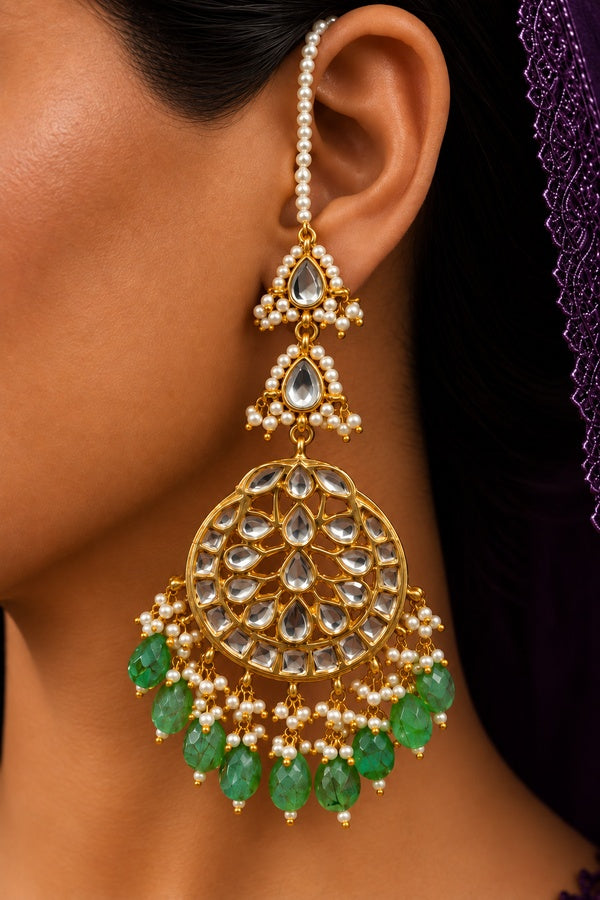Green And Gold Chandbali Earrings