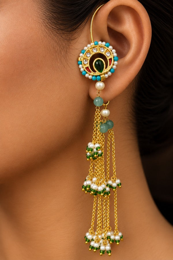Hints Of Turquoise Dangling Chains Earcuff Earrings