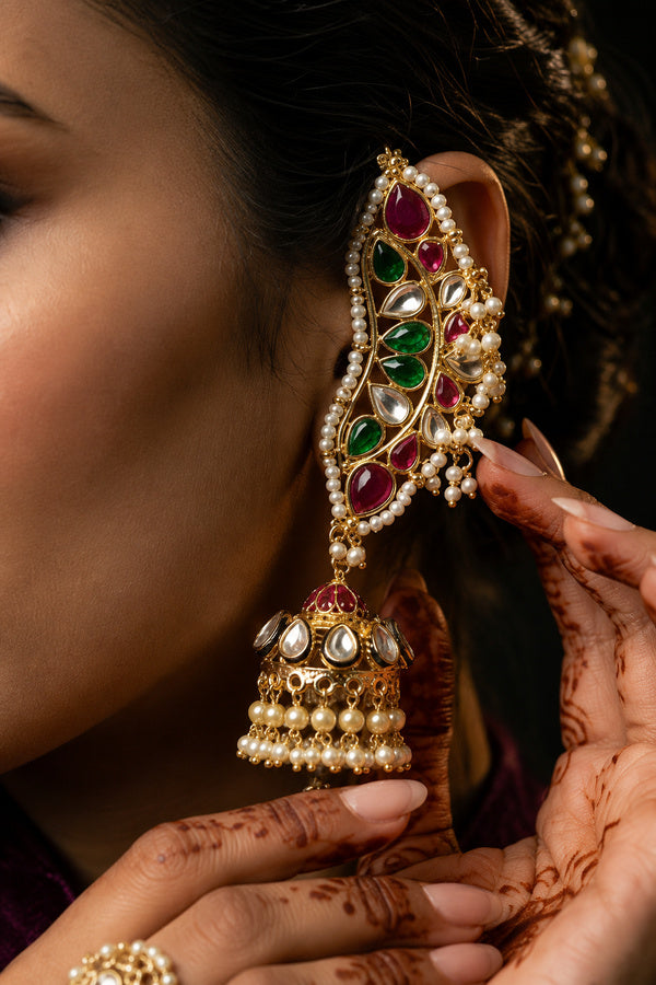 MultiColour Earcuff Earrings With Jhumki