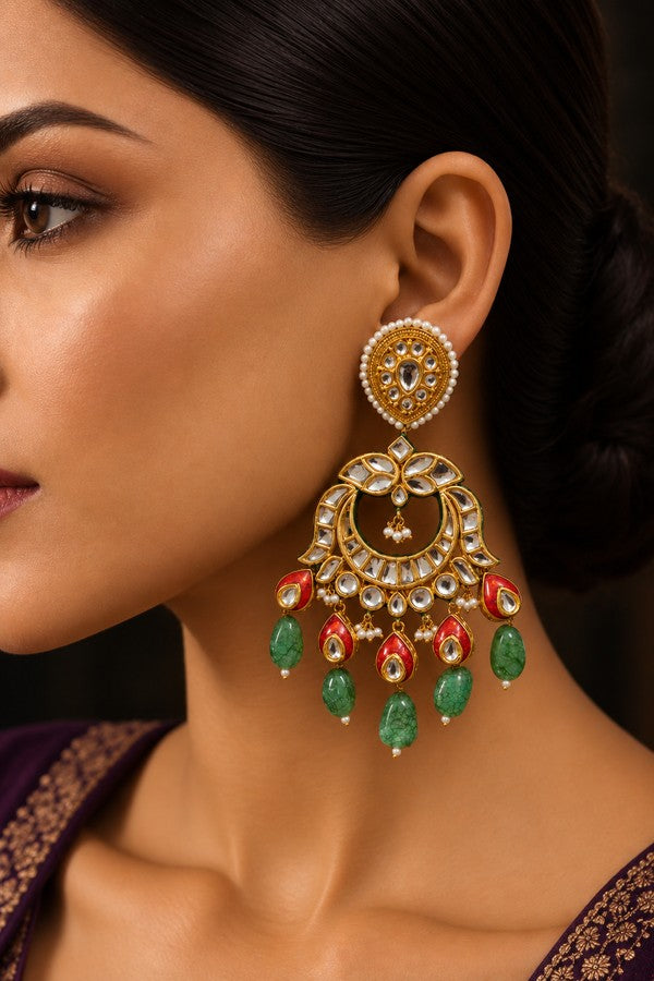 Red And Green Moon Drop Earrings