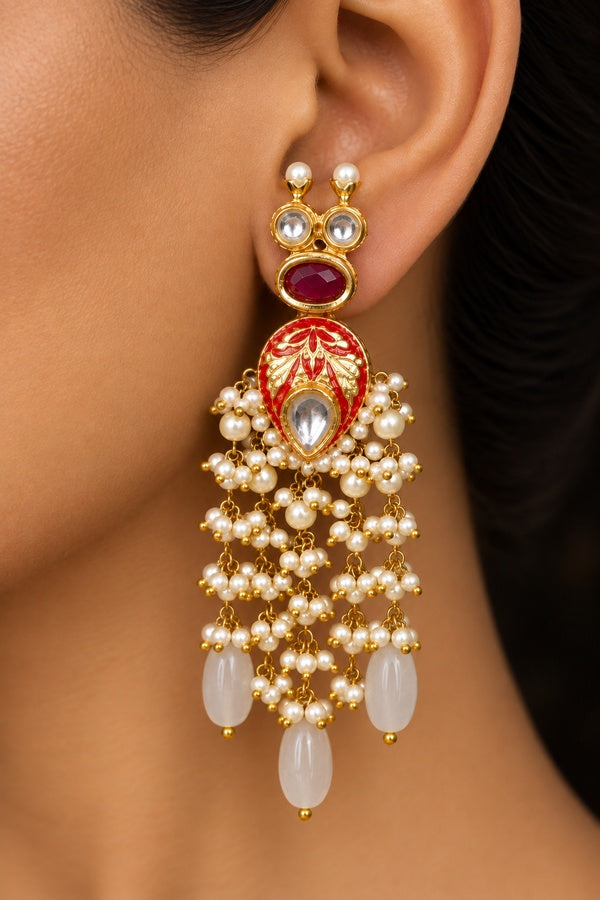 Red Pale Blue Drop Dangler Earrings