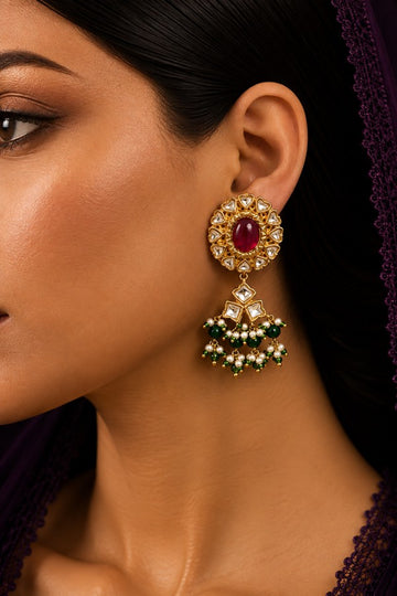 Red & Green Kundan Jadai Nazaakat Earrings