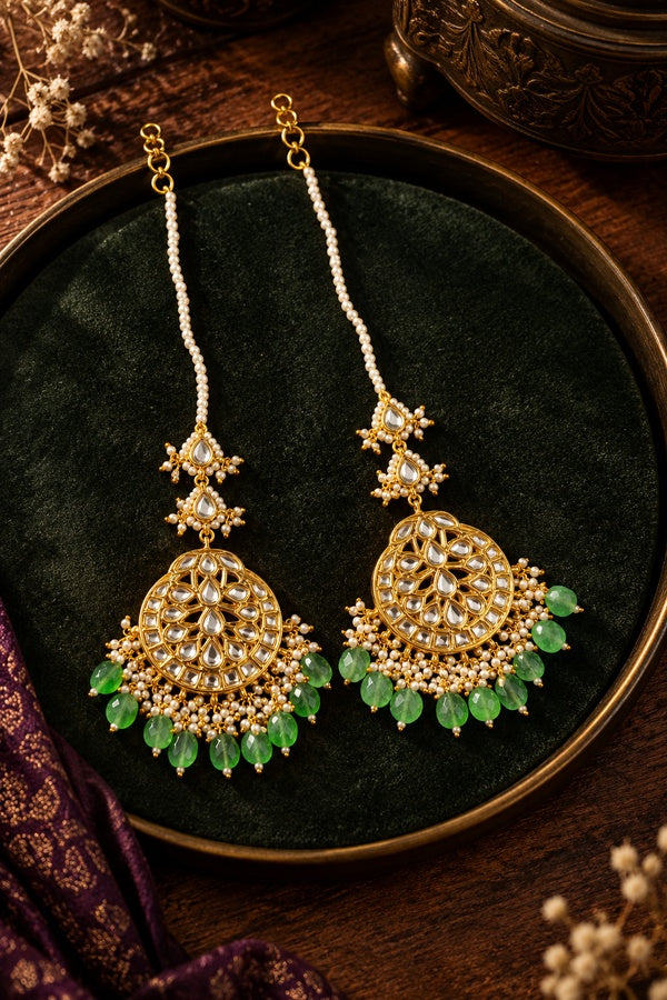 Green And Gold Chandbali Earrings