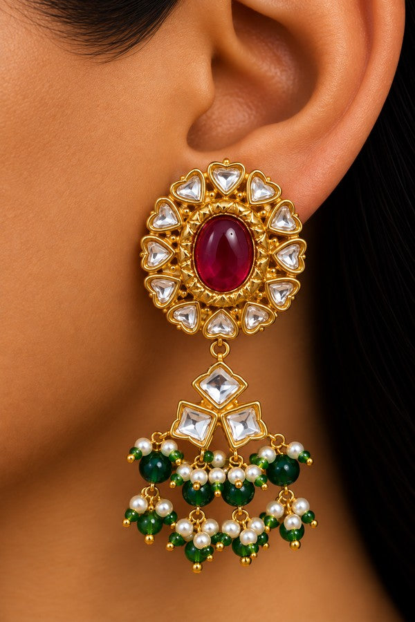 Red & Green Kundan Jadai Nazaakat Earrings