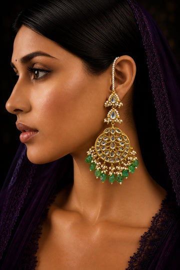 Green And Gold Chandbali Earrings