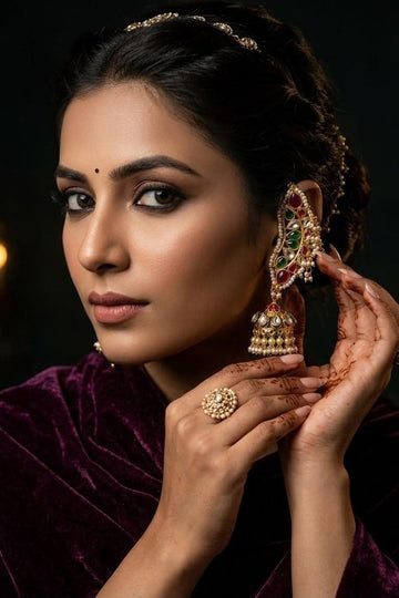 MultiColour Earcuff Earrings With Jhumki