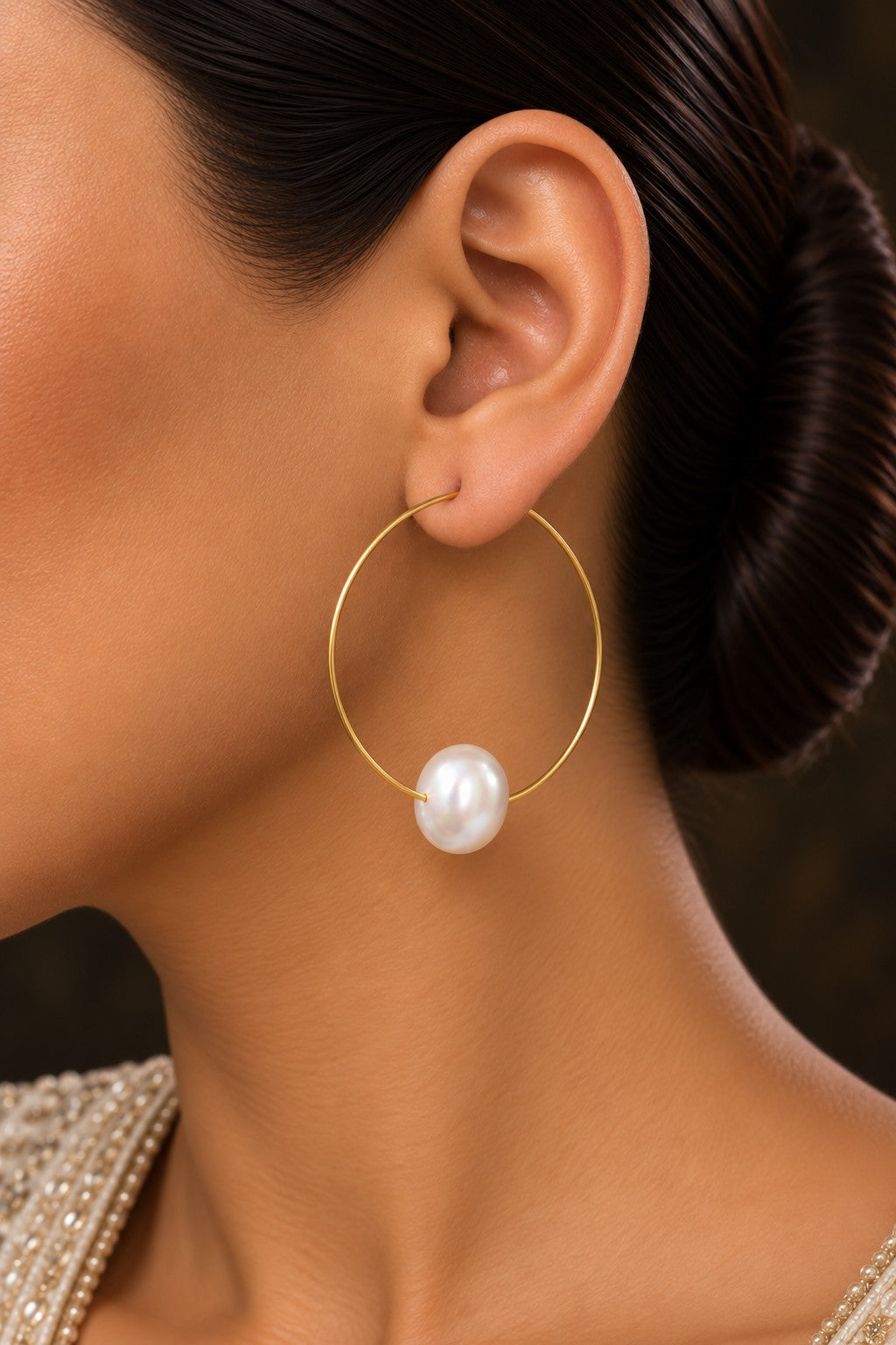 Gold Ring White Pearl Dangler Baali