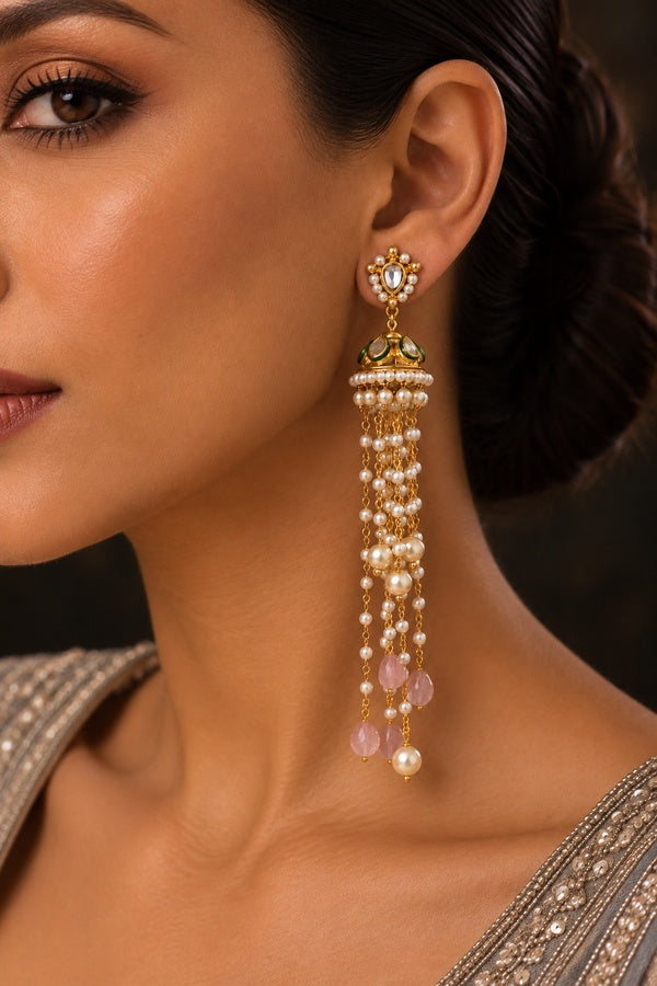 Kundan Jhumki Pearl Dangler Earrings
