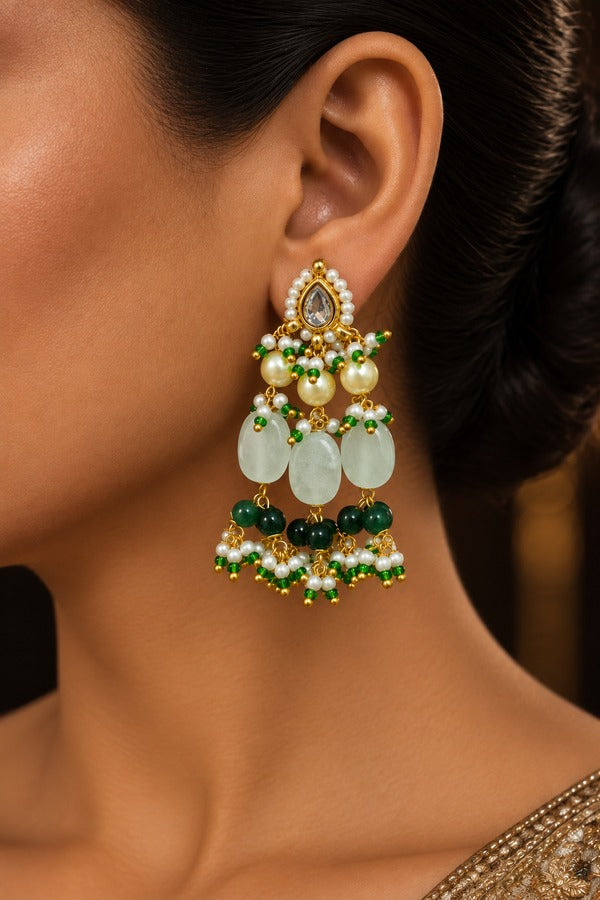Green & Gold Kundan Biya Earrings