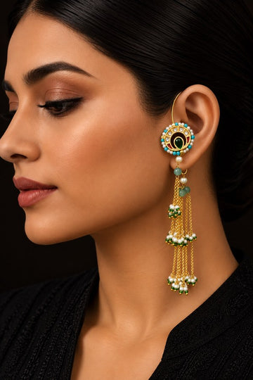 Hints Of Turquoise Dangling Chains Earcuff Earrings