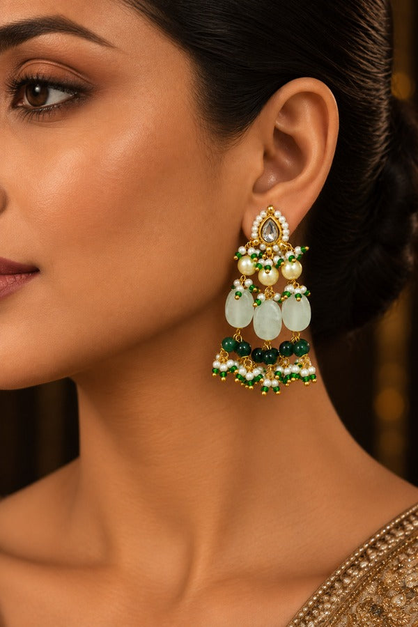 Green & Gold Kundan Biya Earrings