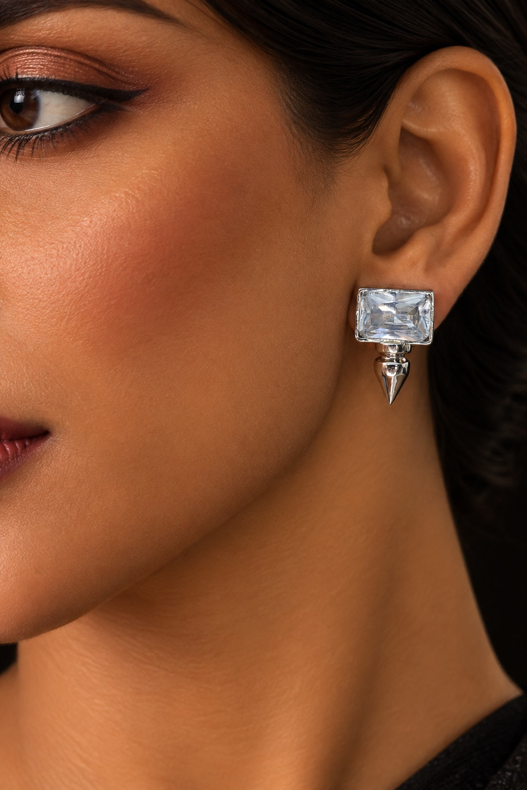 Silver & White Shine Stud Earrings
