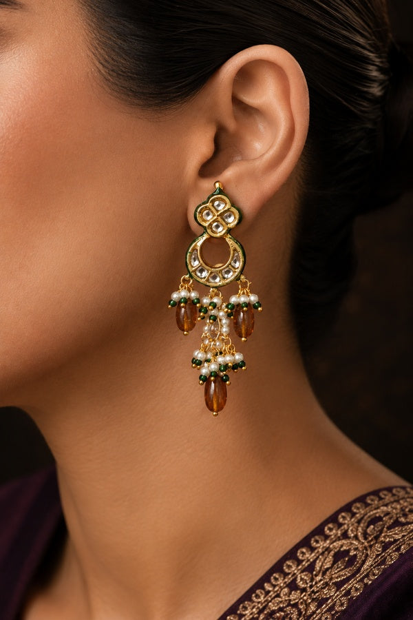 Chand Biya Garnet Kundan Earrings