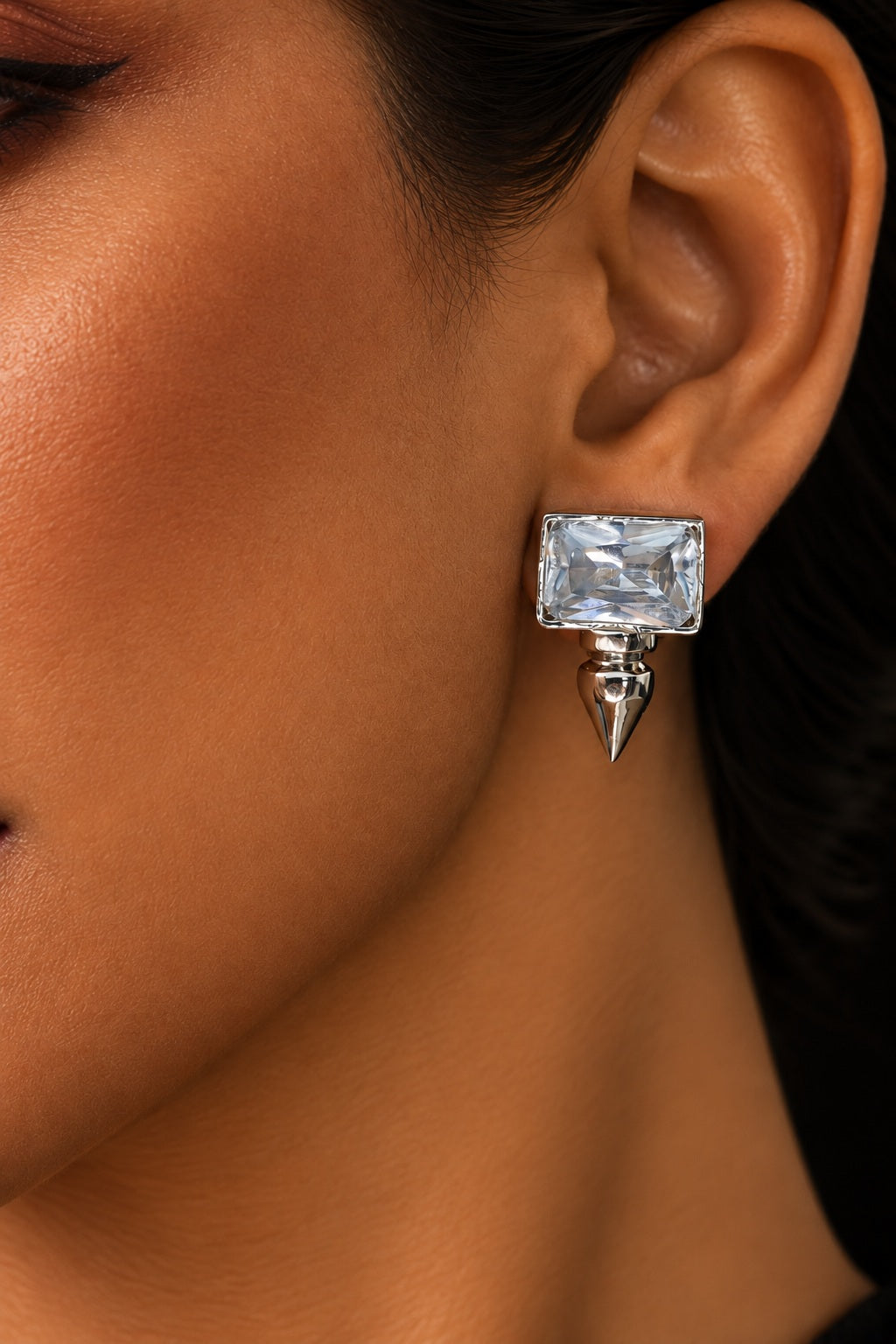 Silver & White Shine Stud Earrings