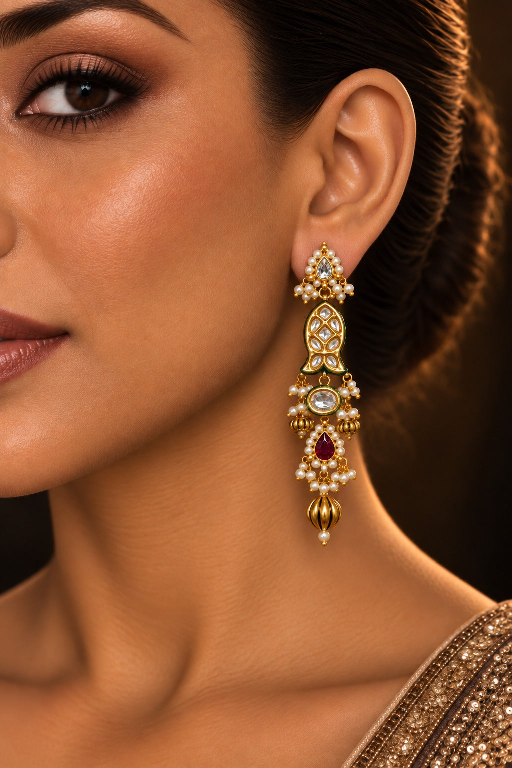 Paheli Fish Kundan Pearls Danglers